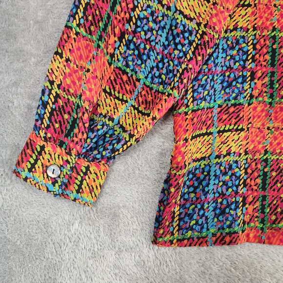 La Chine Classic Shirt Womens 12 Multicolor Geometric Print Blouse 90s Vintage - Picture 9 of 11